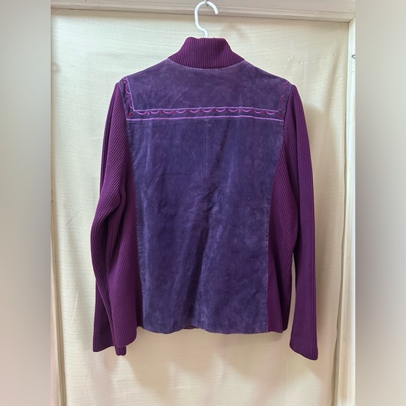 Bob Mackie Wearable Art Purple Suede Embroidered Zip Jacket Women’s Large Boho - Picture 6 of 7